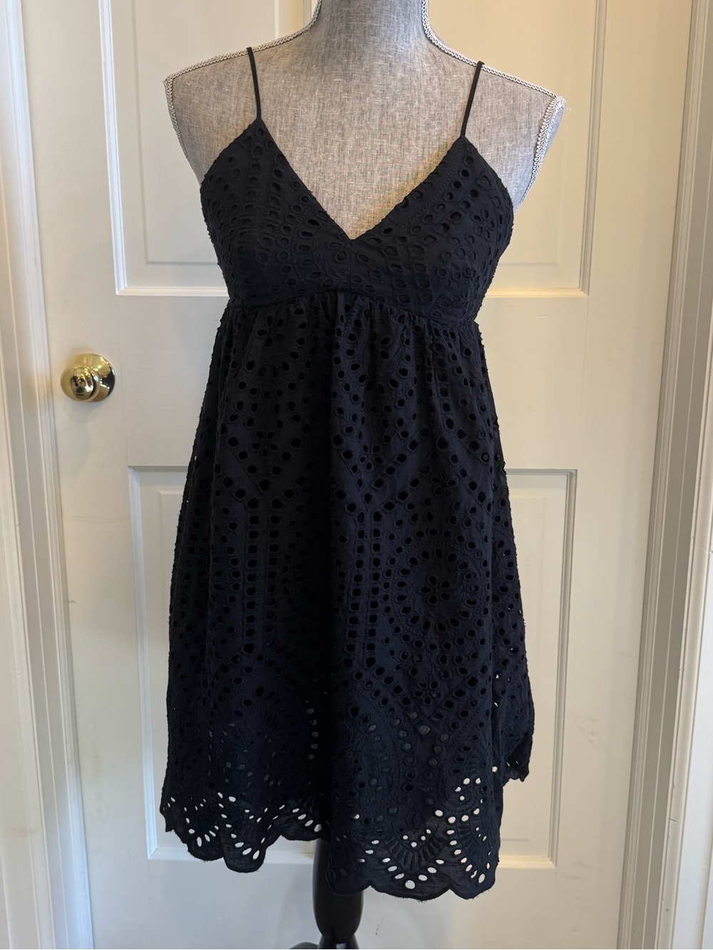 H&M Black Eyelet Spaghetti-Strap Mini Dress